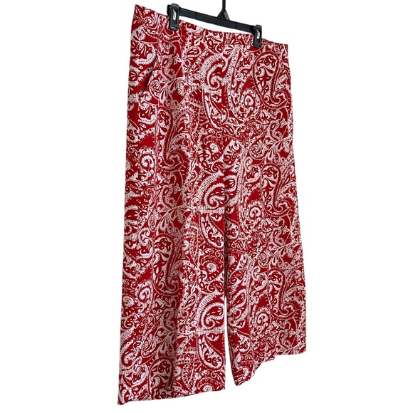 Loft Sz 16 Red White Paisley Wide Leg Pants Coastal Resortwear Beach Summer - Picture 3 of 12